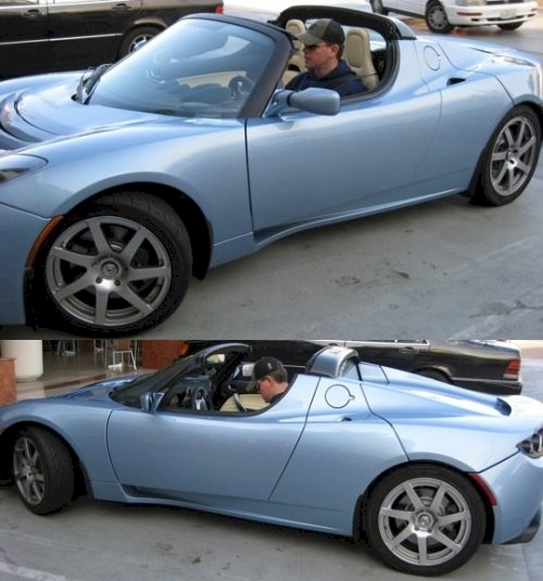 Matt Damon in a Tesla Roadster