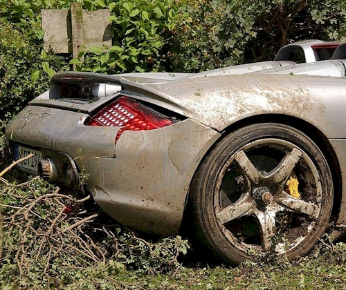 The Porsche Carrera GT wrecked by Anthony Hamilton.