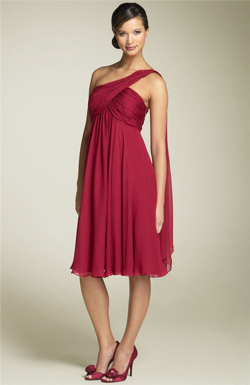 Anne Klein Dress One Shoulder Silk Georgette Dress