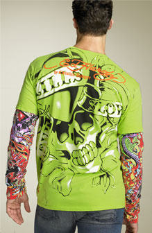 Ed Hardy ‘Platinum Flocked’ Double Sleeve T-Shirt