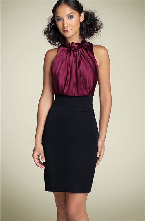 BCBGMAXAZRIA Rosette Mock Two Piece Silk Dress