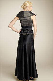 Tadashi Off Shoulder Taffeta Mock Two Piece Gown