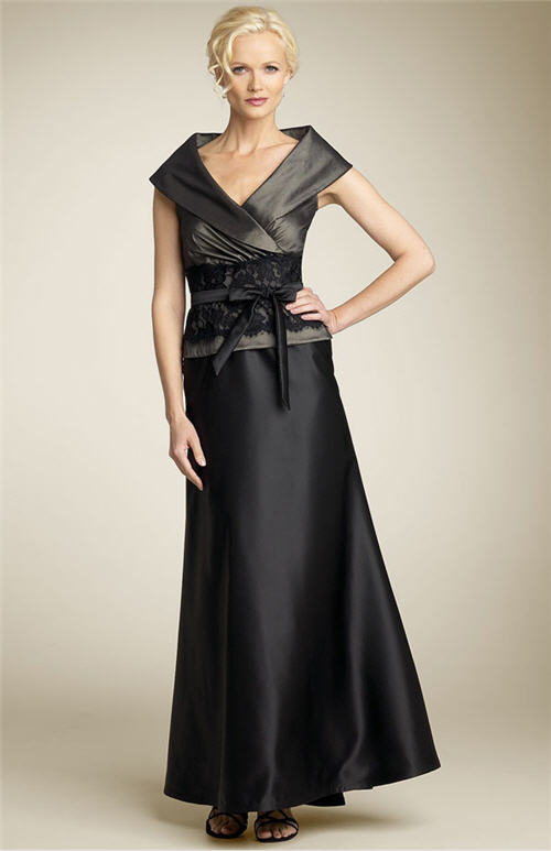 Tadashi Off Shoulder Taffeta Mock Two Piece Gown