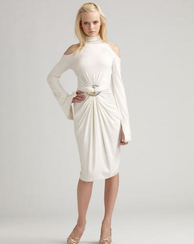 Donna Karan Cold Shoulder Turtleneck Dress
