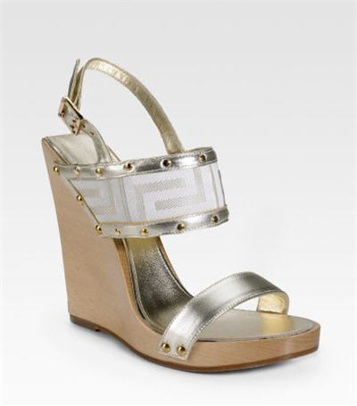 Shoe of the Day Versace Stacked Wedge Logo Sandals