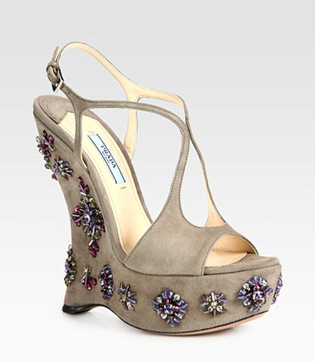 Pradaâ€™s new jeweled suede sandal ( 1,400 ) is a powerful wedge with ...