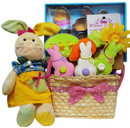 Art of Appreciation Gift Baskets Cottontails Cookie Collection Easter Basket with Plush Bunny Rabbit