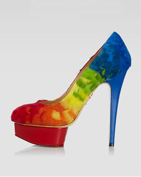 Charlotte Olympia Dolly Rainbow-Feathered Pump 2