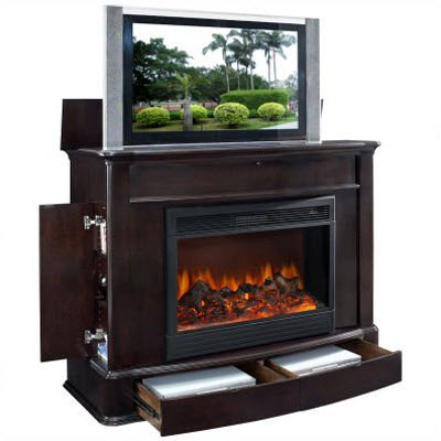 Soho Electric Fireplace TV Lift Cabinet in Dark Wood 3