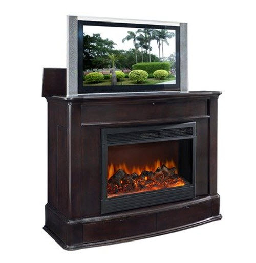 Soho Electric Fireplace TV Lift Cabinet in Dark Wood