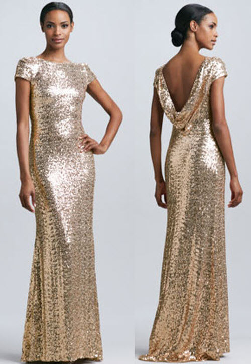 Badgley Mischka Sequined Cowl-Back Gown 3