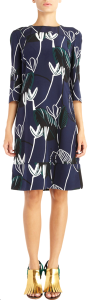 Marni Foliage Print A-Line Dress