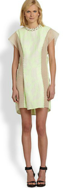 3.1 Phillip Lim Embellished-Neck Mesh-Paneled Jacquard Dress