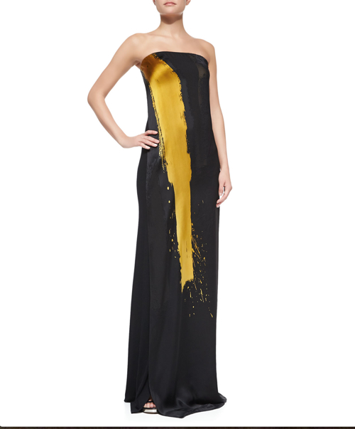 Donna Karan Printed Strapless Column Gown
