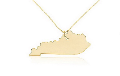 18k Gold Kentucky State Charm Necklace with a Heart