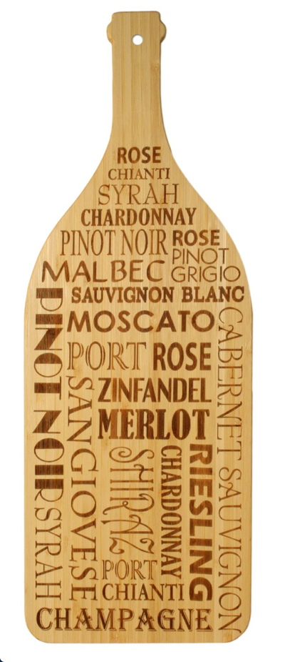 Totally Bamboo Laser-Etched Wine Bottle Shaped Cutting and Serving Board