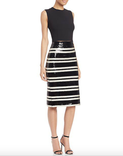 Alice and Olivia Rue Embellished Striped Pencil Skirt