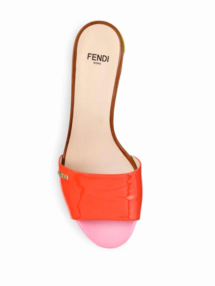 Fendi Palette Patent Leather Slide Sandals 3