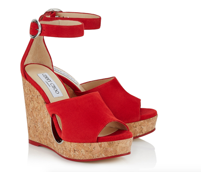 Jimmy Choo Red Suede Cork Wedges with Cut-out 2