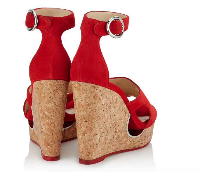 Jimmy Choo Red Suede Cork Wedges with Cut-out 3