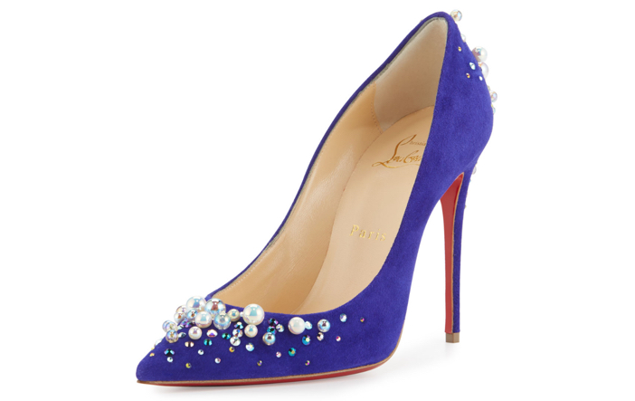 Christian Louboutin Candidate Pearly-Embellished Suede Red Sole Pump