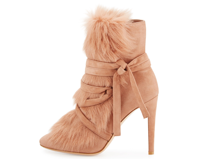 Gianvito Rossi Shearling-Trim Suede Bootie 2