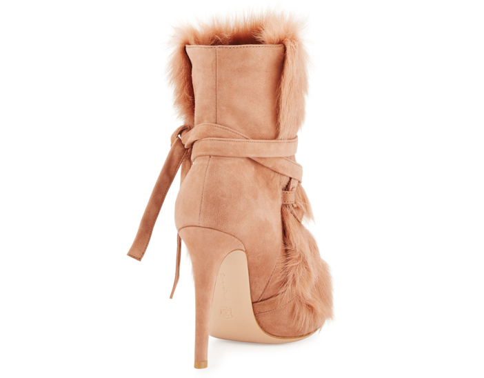 Gianvito Rossi Shearling-Trim Suede Bootie 4