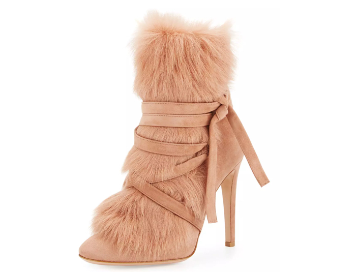 Gianvito Rossi Shearling-Trim Suede Bootie