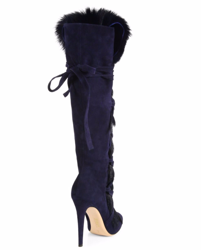 Gianvito Rossi Shearling Fur & Suede Knee-High Boots 2