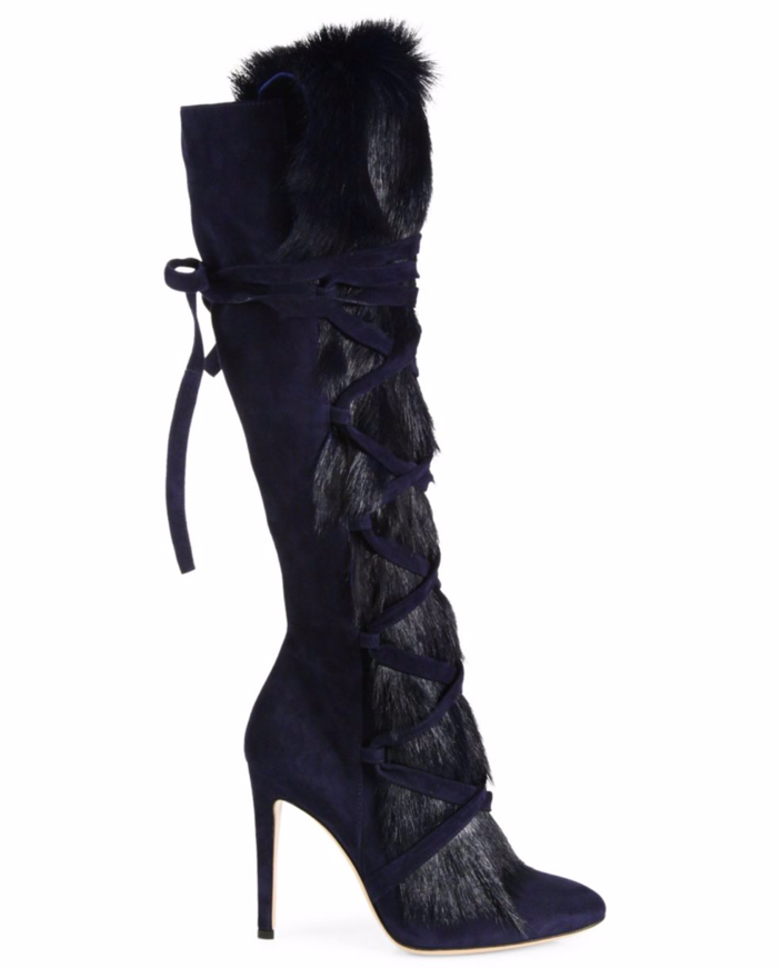 Gianvito Rossi Shearling Fur & Suede Knee-High Boots 3