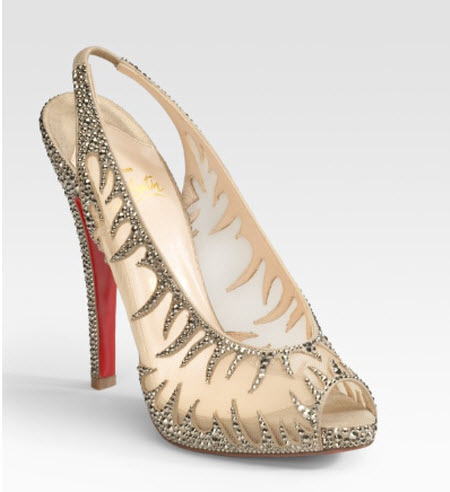 Shoe of the Day: Christian Louboutin Maralena Crystal-Covered Mesh Peep ...
