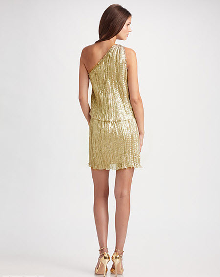 Behnaz Sarafpour Pleated Metallic One Shoulder Dress - Exotic Excess