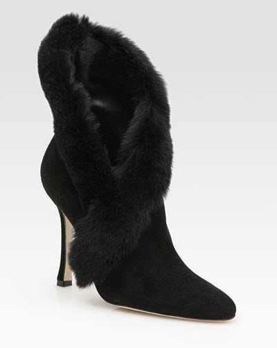 Shoe of the Day: Manolo Blahnik Suede and Rabbit-Fur Ankle Boots ...