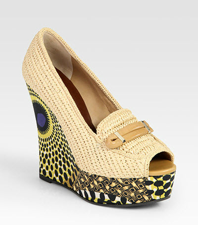 Shoe of the Day: Burberry Prorsum Raffia and Leather Printed Wedge ...