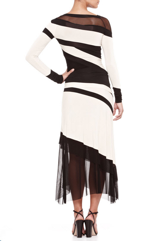 Donna Karan Bicolor Banded Mesh-Panel Top and Mesh-Bottom Skirt ...