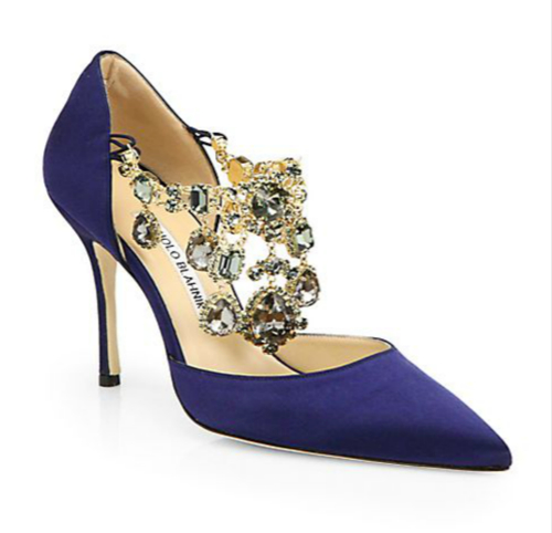 Shoe of the Day: Manolo Blahnik Zullin Satin Jeweled d'Orsay Pumps ...
