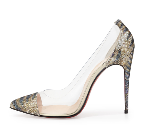 Shoe of the Day: Christian Louboutin Debout Glitter & PVC Red Sole Pump ...