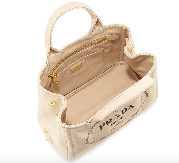 Lighten Up with a Prada Canvas Mini Logo Tote with Strap - Exotic Excess