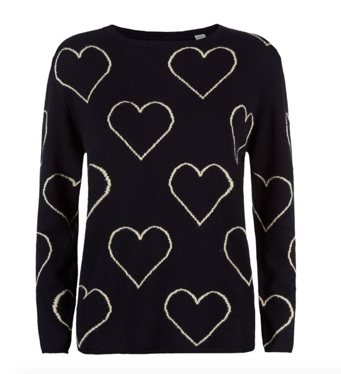 Chinti & Parker All-Over Glitter Heart Cashmere Sweater - Exotic Excess