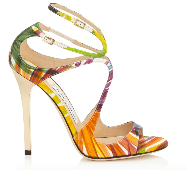 Shoe of the Day: Jimmy Choo Lance Palm Print Satin Strappy Sandals ...
