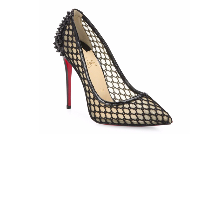 Shoe of the Day: Christian Louboutin Guni Patent-Trim Spiked Mesh Pumps ...