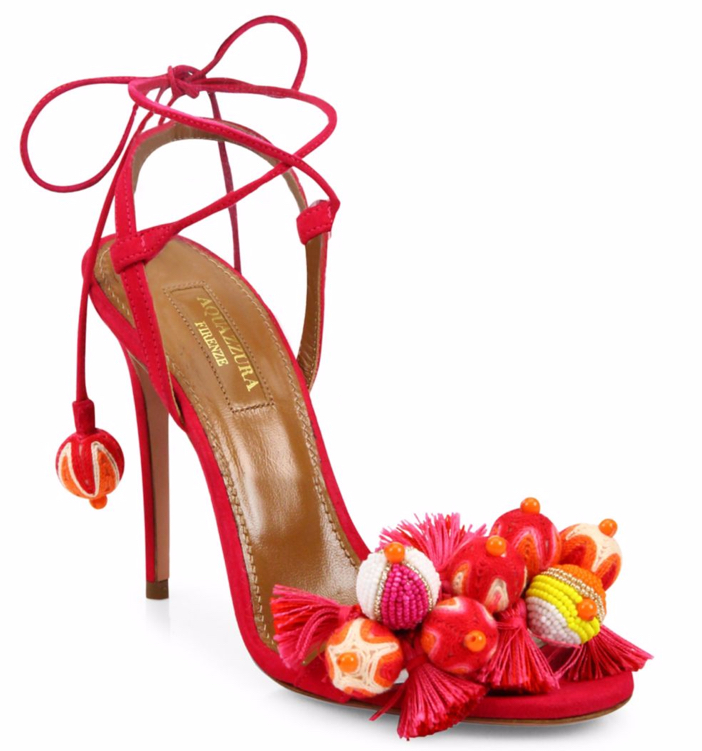 Shoe of the Day: Aquazzura Tropicana Embellished Suede Sandals - Exotic ...