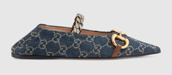 gucci deva ballet flats with chain and horsebit